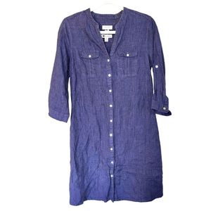 Malvin 100%‎ Linen Navy Blue convertible Sleeve Button Front Shirt Dress 8